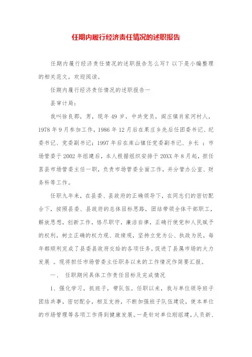 任期内履行经济责任情况的述职报告