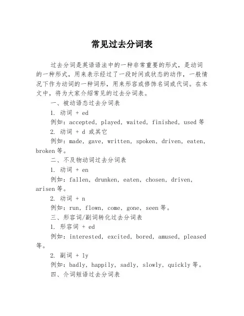 常见过去分词表