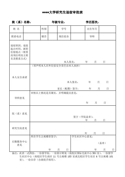 西北农林科技大学研究生退宿审批表【模板】