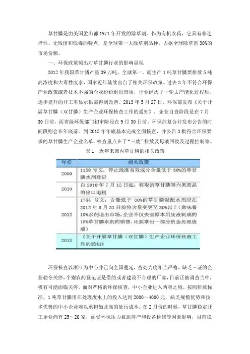 全球草甘膦行业市场现状分析