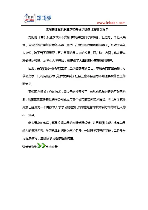 沈阳的计算机职业学校开设了哪些计算机课程？