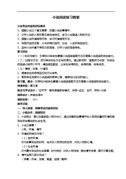 初中小说阅读复习教案