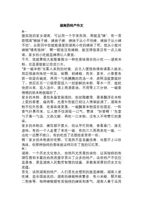 湖南的特产作文