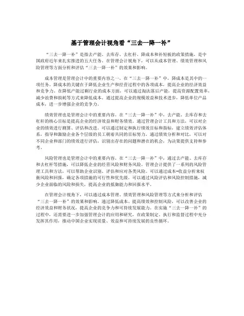基于管理会计视角看“三去一降一补”