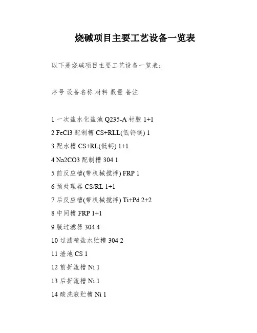 烧碱项目主要工艺设备一览表