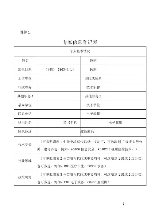 完整word版专家信息登记表
