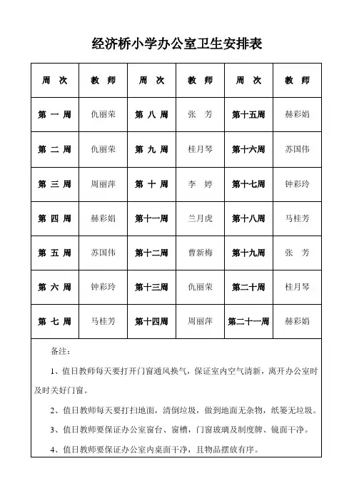 办公室值日表