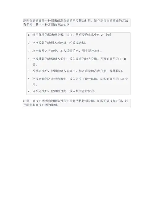 高度白酒酒曲的制作方法
