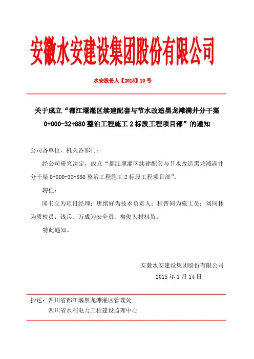 A001关于成立“工程项目部”的通知