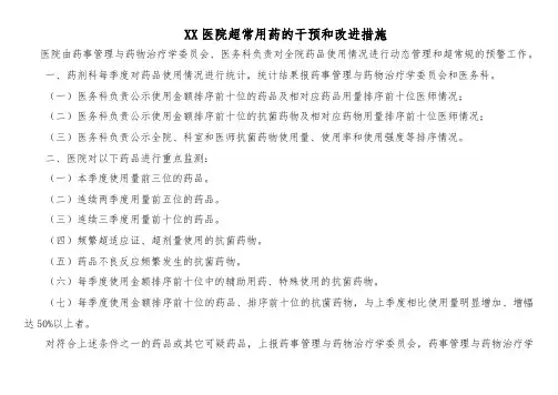 XX医院超常用药的干预和改进措施和记录表(B1)