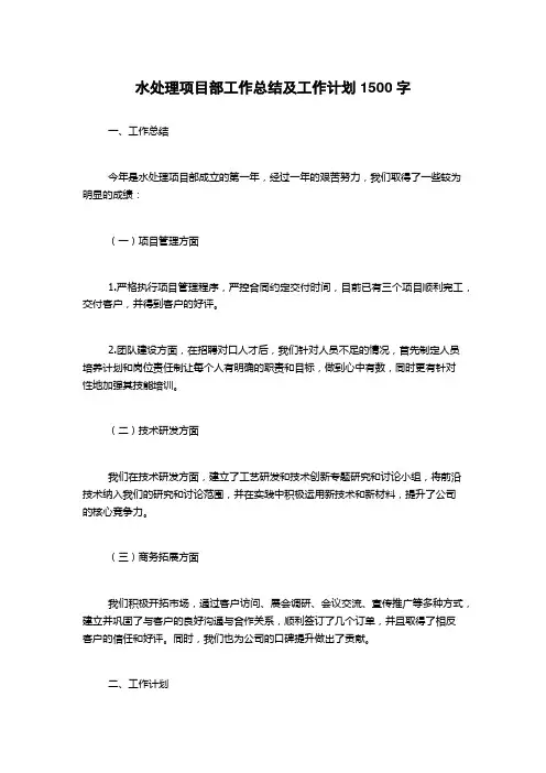 水处理项目部工作总结及工作计划