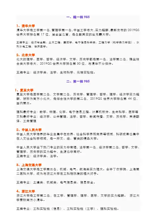 全国985大学王牌专业介绍