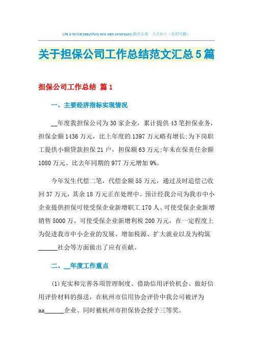 2021年关于担保公司工作总结范文汇总5篇