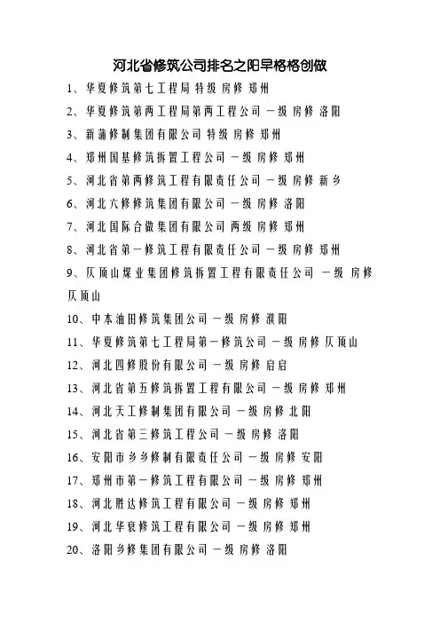 河南省建筑公司排名
