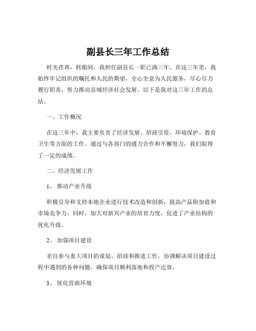 副县长三年工作总结