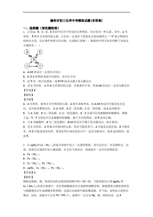 榆林市初三化学中考模拟试题(含答案)