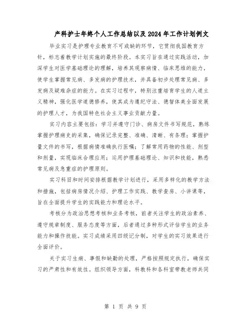 产科护士年终个人工作总结以及2024年工作计划例文（5篇）