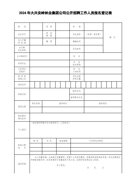 公开招聘工作人员报名登记表