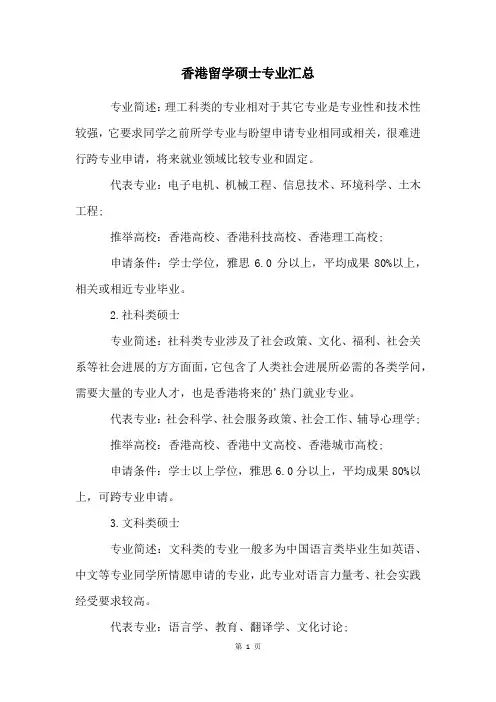 香港留学硕士专业汇总