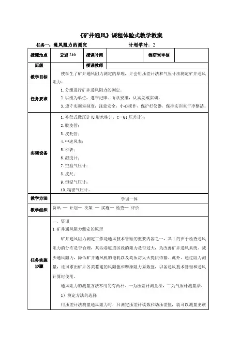 通风阻力测定讲解