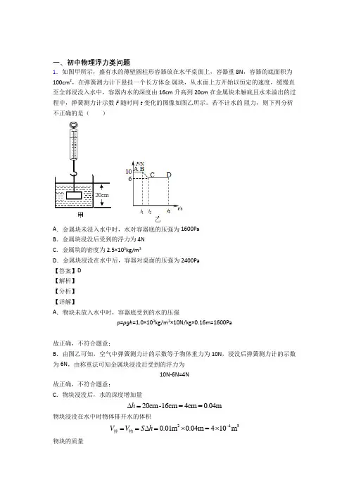 2020-2021中考物理易错题精选-浮力类问题练习题含答案