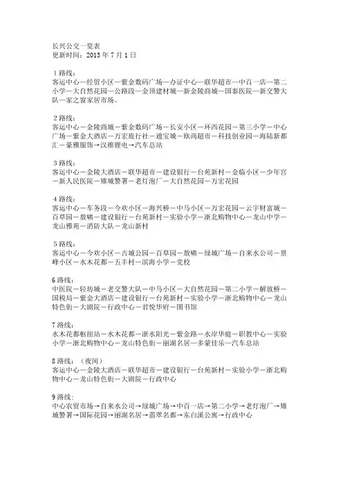 长兴公交一览表