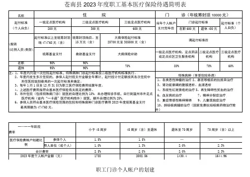 苍南县2023年度职工基本医疗保险待遇简明表