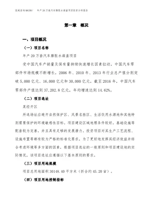 年产20万套汽车膨胀水箱盖项目投资分析报告