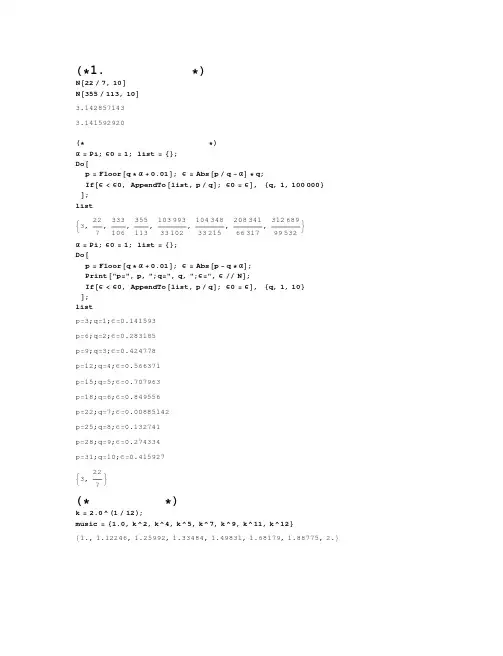 数学实验mathematica圆周率Pi的计算方法