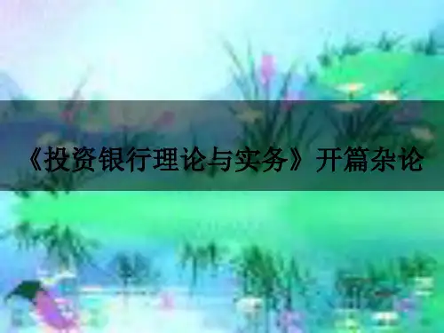 《投资银行理论与实务》课件导论