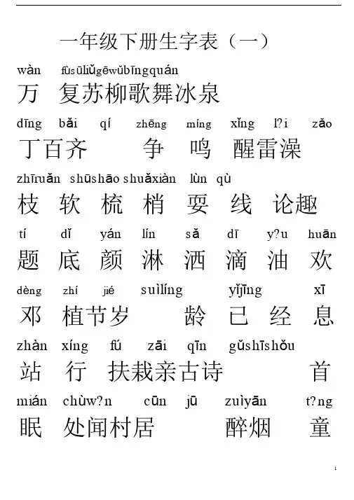 人教版一年级下册生字表全(带拼音)免费-(6586)