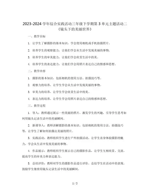 2023-2024学年综合实践活动三年级下学期第3单元主题活动二《镜头下的美丽世界》教案