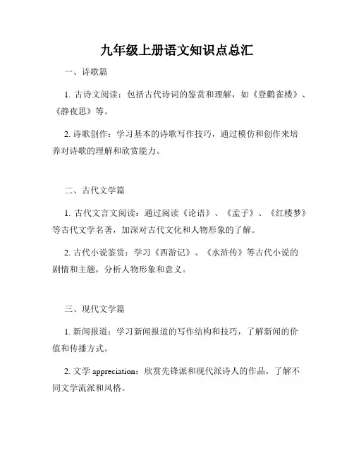 九年级上册语文知识点总汇