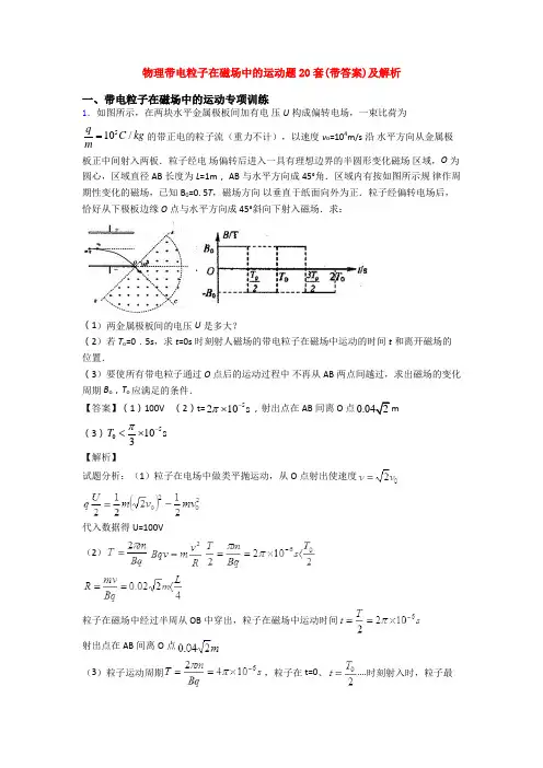 物理带电粒子在磁场中的运动题20套(带答案)及解析