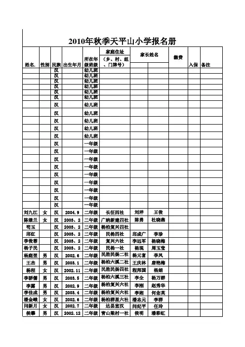 2010年秋季天平山小学学生花名册
