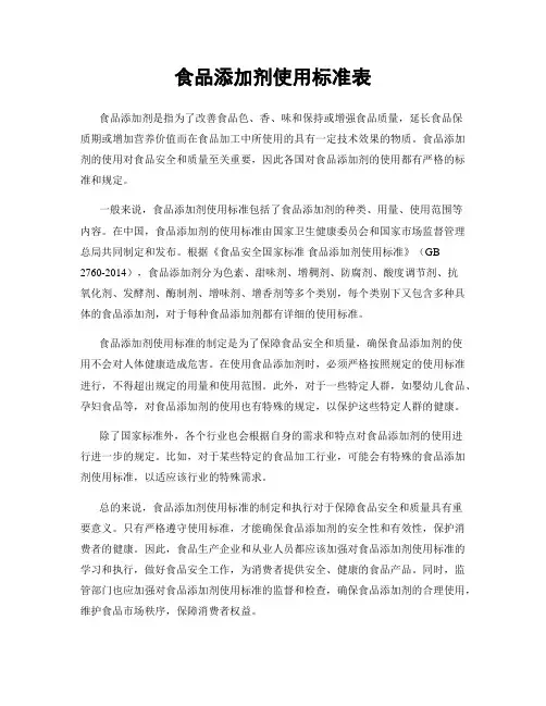 食品添加剂使用标准表