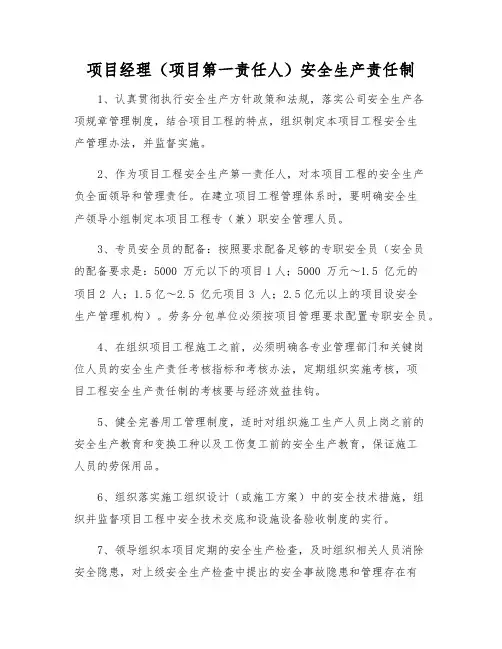 项目经理(项目第一责任人)安全生产责任制