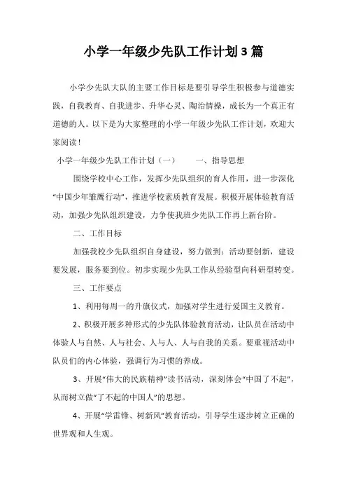 精选-小学一年级少先队工作计划3篇