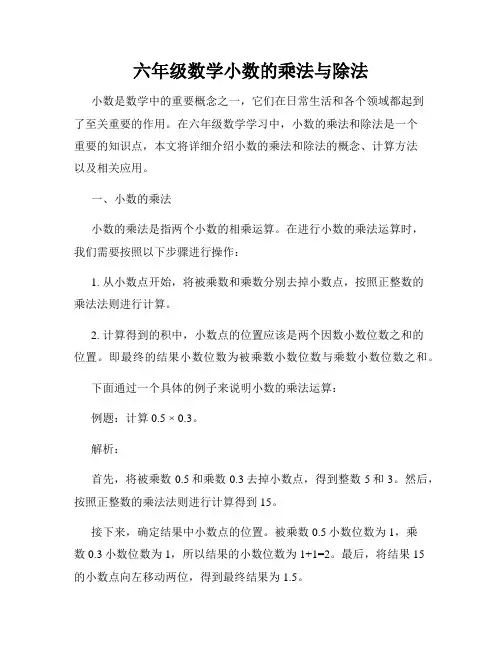 六年级数学小数的乘法与除法