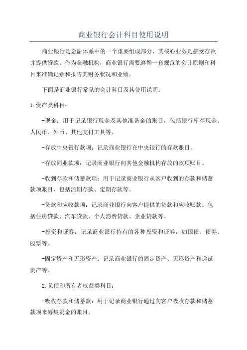 商业银行会计科目使用说明