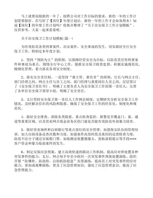 治安保卫工作计划模板4篇
