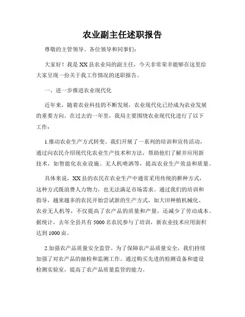 农业副主任述职报告