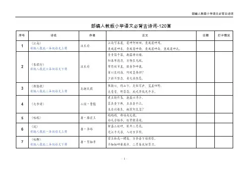 小学生古诗词背诵打卡计划表120首古诗