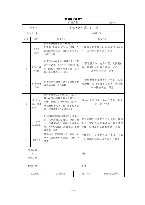 门窗分户验收表