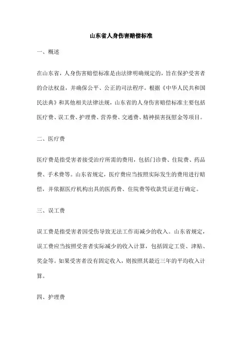 山东省人身伤害赔偿标准