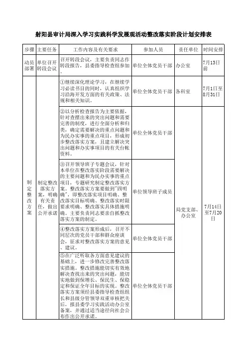 整改落实阶段计划安排表