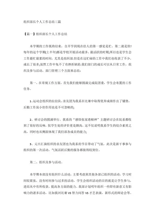 组织部长个人工作总结三篇