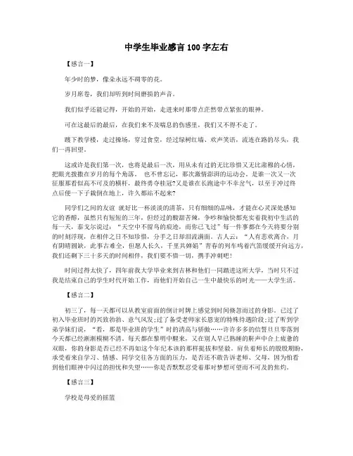 中学生毕业感言100字左右