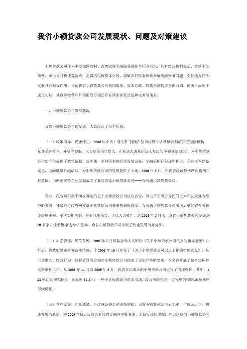 小额贷款公司发展现状、问题及对策建议