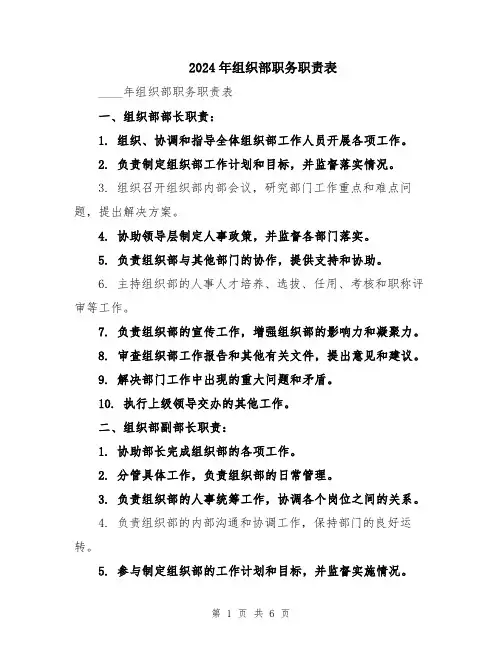 2024年组织部职务职责表